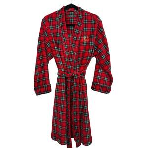 Lauren Ralph Lauren Plaid Robe Men’s XL Red Green Tartan Fleece Belted